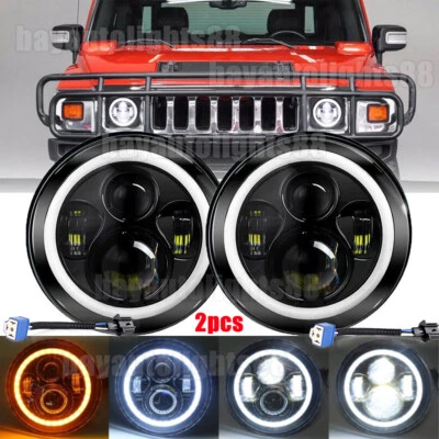 Par de faros LED redondos de 7 pulgadas para Hummer AM General H1 H2 anillo de halo ojos de ángel Foto 1 de 4