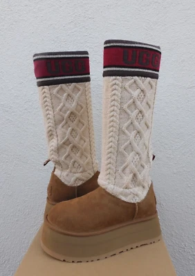 UGG CASTAÑO CLÁSICO SUÉTER LETRA 2" BOTAS PLATAFORMA, MUJER US 8/ EUR 39 ~NUEVO EN CAJA Foto 1 de 4