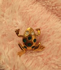 Vintage Avon Gold-Tone Frog Lapel Pin With Rhinestones (1994)