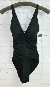 NWT Ralph Lauren Women's Slimming Fit Loop Front 1 Piece Swimsuit Black OR Plum - Picture 1 of 15