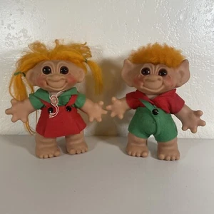 Pair Troll Dolls Garanti DAM Lykketroll 1950-1960’s Made In Denmark Original - Picture 1 of 13