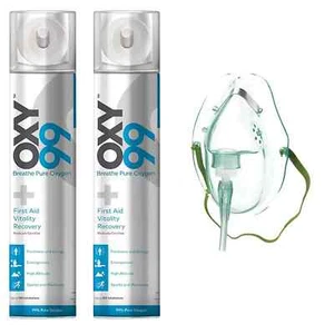 2 Can Oxy99 Portable Oxygen Cylinder 6 liter Light Weight Boschi Italy Free Mask - Picture 1 of 3