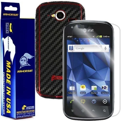 ArmorSuit Pantech Burst HD Clear Screen Protector + Black Carbon Fiber Skin USA - Image 1 of 4