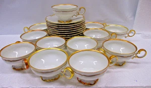 Set of 12 Hutschenreuther Brighton Sylvia Porcelain Teacup's & Saucers Gold Trim - Picture 1 of 18