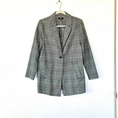 Blazer Premise Studio Pata de Gallo Línea Larga Elastizado Negro Blanco De Gran Tamaño S Foto 1 de 4