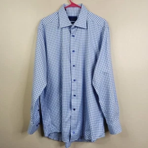 Camisa de vestir David Donahue para hombre ajuste guinga a cuadros LS con botones 17,5 - Imagen 1 de 8