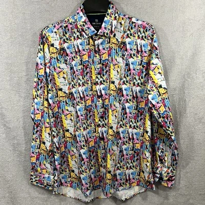 TOM BAINE Performance Collection Shirt Men's Large Slim Stretch Abstract Print - Image 1 of 4