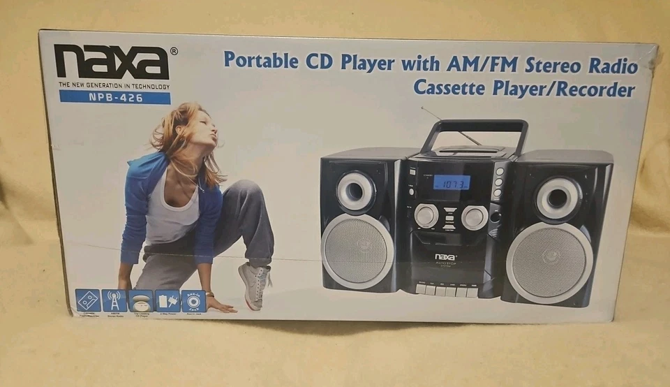 Nuevo reproductor de CD portátil sellado NPB-426 con reproductor de casete de radio estéreo AM/FM Foto 1 de 4