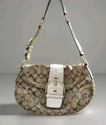 Bolso de Hombro COACH De Colección Y2K Soho Marrón Lona con Hebilla Cuero Crema Foto 1 de 4