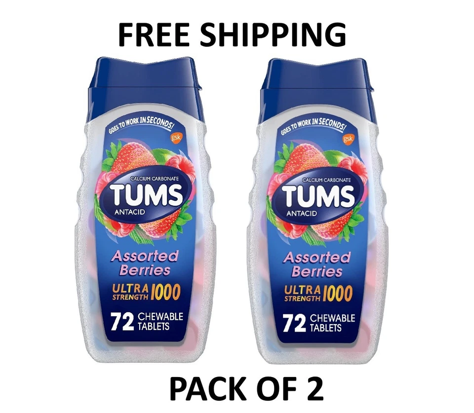 Tums Ultra Strength 1000 comprimidos antiácidos de bayas surtidas, 72 quilates cada paquete de 2 Foto 1 de 1