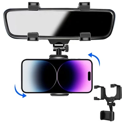 Car Vehicle Rotate RearView Mirror Phone Holder Mount For iPhone Samsung Android - Image 1 of 4