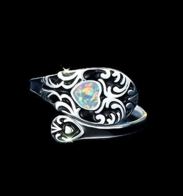 Anillo de plata esterlina 925 de colección con corazón natural de ópalo serpiente piedra preciosa Foto 1 de 4