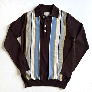 Ska & Soul Polo Sweater Mens Small Brown Striped Retro English Mod Long Sleeve - Picture 1 of 11