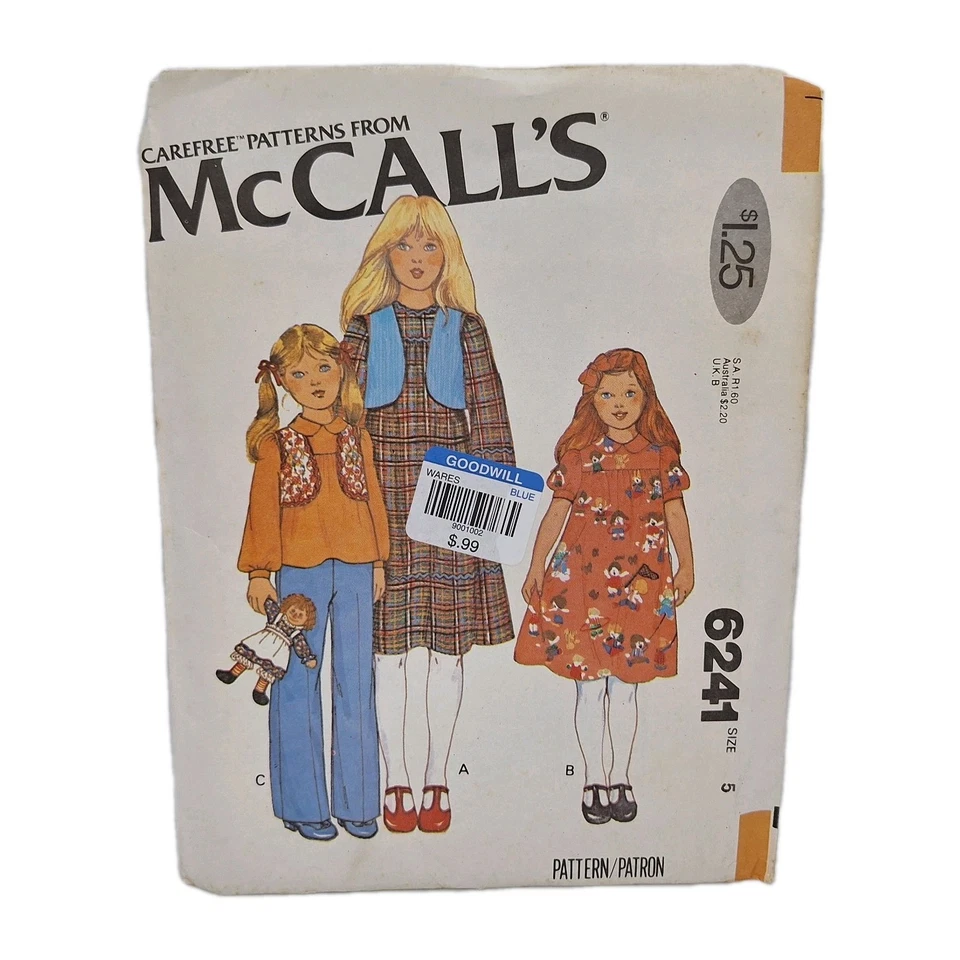 Sweet VTG 78 McCALLS 6241 Girls Dress or Top & Reversible Vest PATTERN Sz 5 - Image 1 of 4