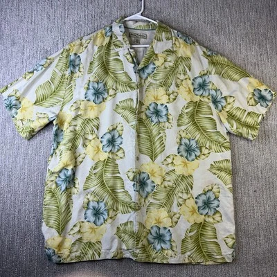 Tommy Bahama 100% Silk Floral Hawaiian Shirt Men’s Size 2XT Yellow - Image 1 of 4