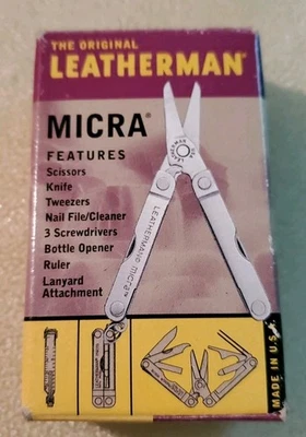 Vintage Leatherman Original Micra Nuevo En Caja Con Guías de Usuario Originales Anuncio 3M. Foto 1 de 4
