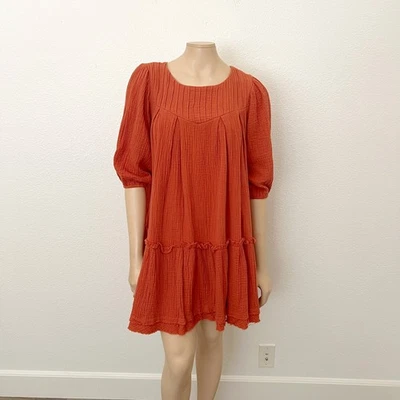 Mini Vestido Túnica Sandrah Naranja Quemado Sábado Domingo Anthropologie Talla XS Fluido Foto 1 de 4