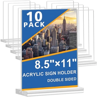 Acrylic Sign Holder 8.5 x 11 Inch 10 Pack, Double Sided Stand for Menu Flyer ... - Image 1 of 4