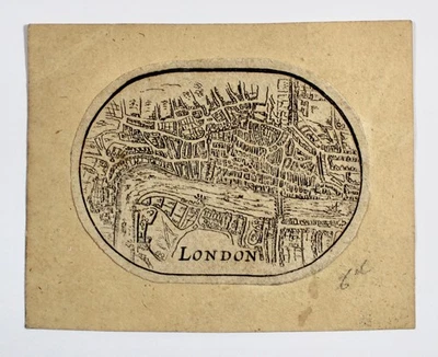 Pequeño grabado ovalado AZUL de Londres ca 1630-60 Foto 1 de 2