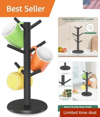 Mug Holder Tree, Bamboo Coffee Cup Display Rack with 6 Hooks for Home Kitchen... - Image 1 of 4