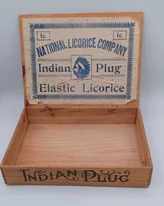 Vintage Rare National Licorice Co's Indian Plug Wooden 1c. Candy Box - Picture 1 of 9