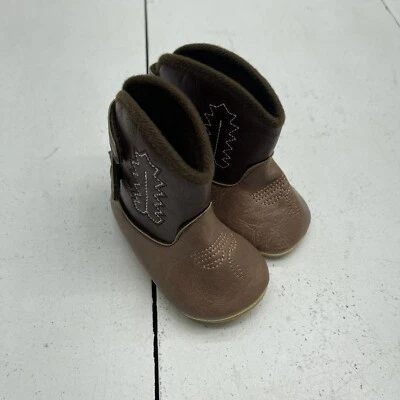 Brown Faux Leather Mid Calf Cowboy Boots Infant Size 13 - Image 1 of 4