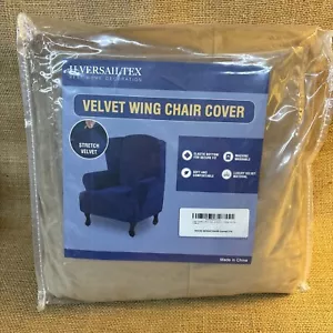 New Wing Chair Slipcover Easy stretch, soft velvet Camel Tan - Picture 1 of 3