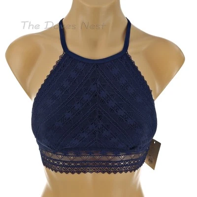 SO ÍNTIMATES Junior's PEQUEÑO Cuello Alto FLORAL ENCAJE ESPALDA DEPORTIVA AZUL MARINO BRALETTE Foto 1 de 4