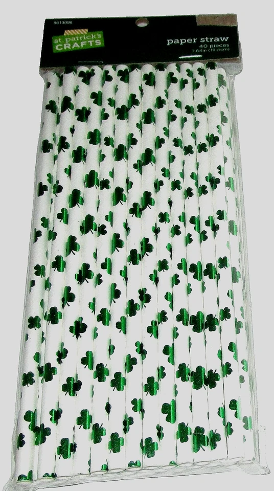 ST PATRICK'S DAY PAPER STRAWS ~ 40 Ct. ~ Four Leaf Clovers ~ 7.64" - Image 1 of 1