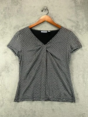 Croft Barrow Womens Petite Medium Tops Black Geometric Shirt Ladies Short Sleeve - Image 1 of 4