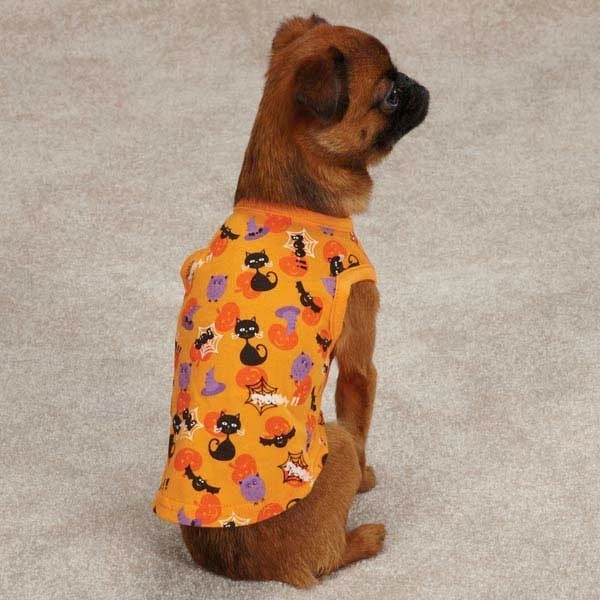 Dog Tank Tee SPOOKY Soft Stretchy Glow in the Dark Cotton Orange Halloween Print - Image 1 of 1