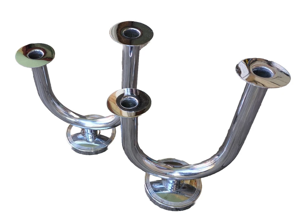 CANDELABROS CHASE CROMADOS TAUREX Von Nessen años 30 art deco envío gratuito Foto 1 de 4