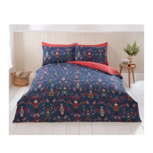 Nussknacker dunkelblau Quilt Set - Single, Double, King Wende festliche Bettwäsche - Bild 1 von 1