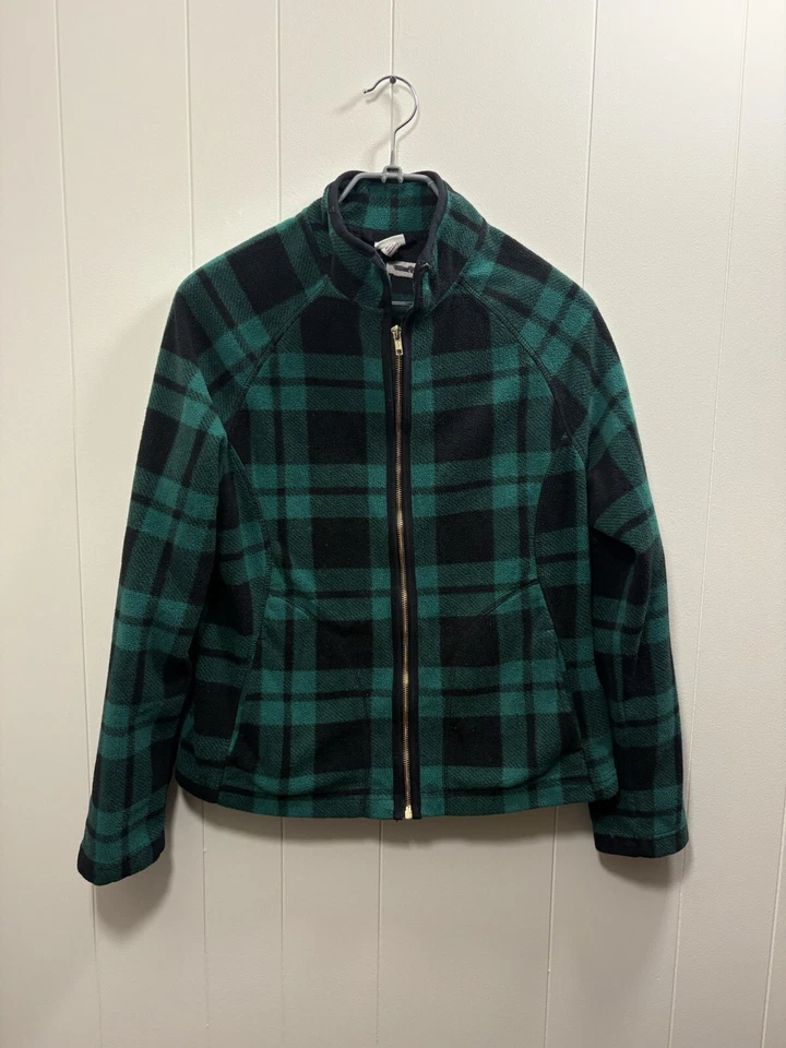Chaqueta Top Merona Mujer Mediana Polar Cremallera Completa Verde A Cuadros Invierno Navidad Foto 1 de 4
