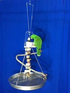 PARROT HANGING PERCH with Tray Toy Cups Ceiling Guard - Small to Medium birds - Picture 1 of 3