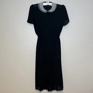 70s Lady Carol Petites Of New York Black Pleated Front Dress VTG Sz 12 USA Made - Picture 1 of 10