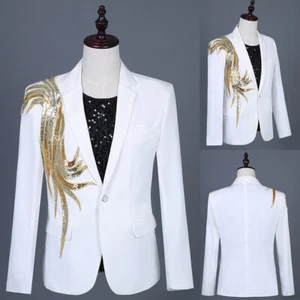 Herren Pailletten Detail Anzug Blazer Kostüm Jacke Mantel Party Schausteller Freizeit - Bild 1 von 9