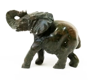 African Elephant - Hand Carved Dark Brown Green Verdite Stone Sculpture 9cm's - Picture 1 of 2