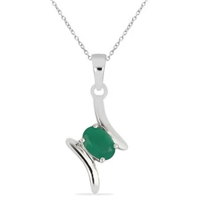 0,72 Carati Verde Onice Rimorchio 925 Collier Collana Argento Gioiello - Foto 1 di 10