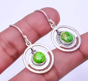 Copper Green Turquoise Designer 925 Sterling Silver Handmade Earring 1.48" E13 - Picture 1 of 3