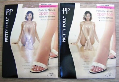 2 Pairs Pretty Polly 'Perfectly Natural' 8 Denier Open toe/Toeless Tights Medium - Image 1 of 4