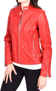 Women's Real Leather Jacket Casual Fitted Biker Style with Zip Fastening Tiffany - Picture 1 of 28