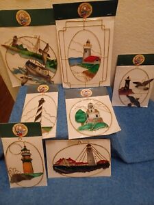 Lot of 7 New Hand-Painted Capri Shell Sun Catchers, Ornament, Crafts Lighthouses