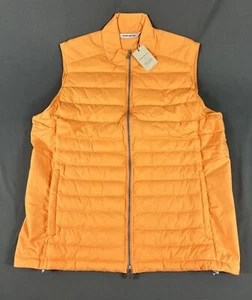 Peter Millar Golf Vest Crown Elite Light Full Zip Puffer Large Orange MSRP $200 - Picture 1 of 8