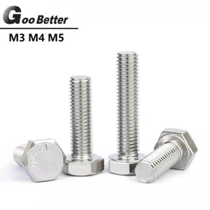 M3 M4 M5 HEXAGON HEAD SET SCREWS A4 STAINLESS STEEL HEX FULLY THREADED BOLTS - Picture 1 of 6