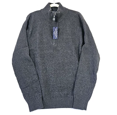 Nuevo con etiquetas Suéter Austin Reed Para Hombre L Algodón Seda Tejido con Cable Cuarto Cremallera Gris Foto 1 de 4
