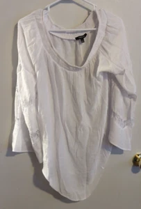 Size Large Relativity White Blouse With Lace Sleeves - Picture 1 of 6