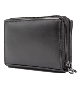 Black Leather Women French Wallet Zip Coin Holder - Picture 1 of 15