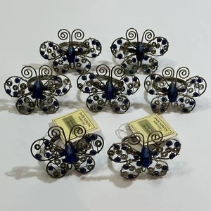 Nuevo con etiquetas Juego de 7 servilleteros de metal con alambre y cuentas azul mariposa jardín fiesta de té - Imagen 1 de 5