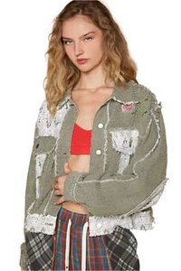 POL Crochet Patch Embroidered Button Up Jacket - Picture 1 of 5